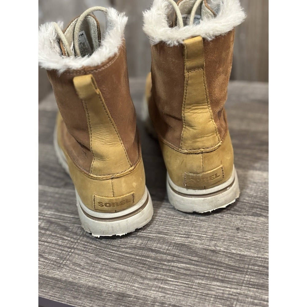 Womens Sorel Explorer Joan Tan Suede Faux Fur Lace Up Mid Winter Boots Size 10 M - Picture 3 of 7